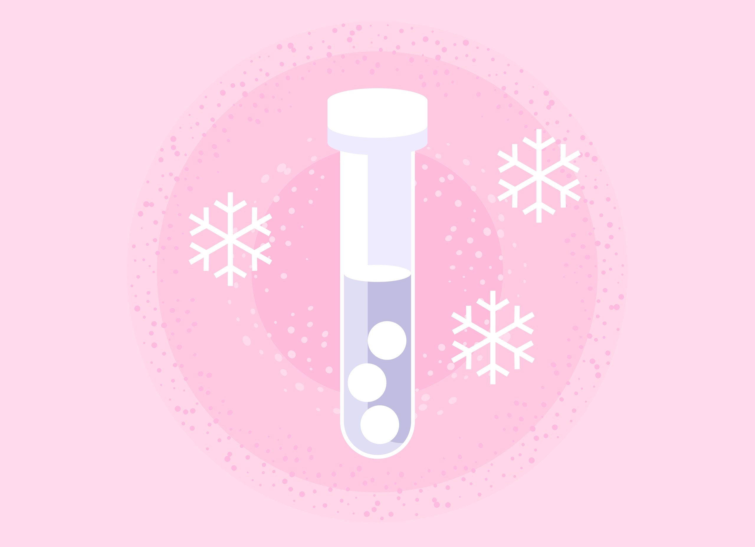 Cryopreservation of genetic material. Female cell donation. Reproductive technology. Egg freezing vector isolated illustration. Egg donation. Cryofreeze. Egg storage